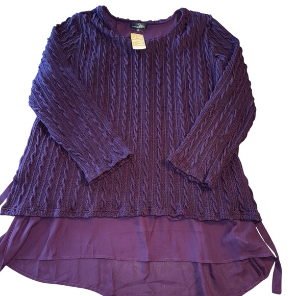 Suzanne Betro Purple Layered Long Sleeve Cable Knit Sweater Dressy New W Tags 3X - Picture 1 of 5
